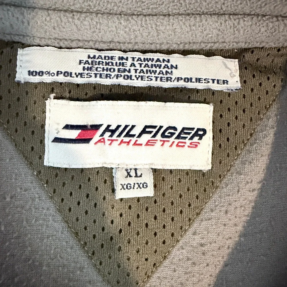 VTG Tommy Hilfiger Athletics Mens XL Gray Fleece Pullover Crew Zipper Pocket